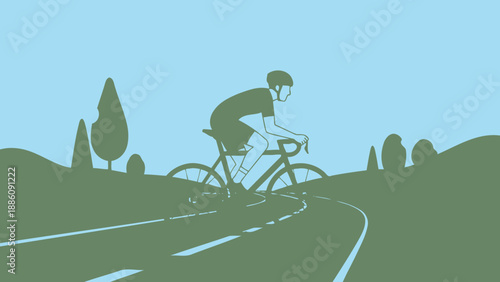 Cyclist Riding Bike on Roadway Path.
