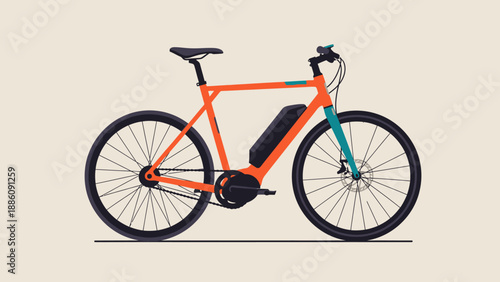 Electric Bicycle with Orange Frame and Black Wheels.