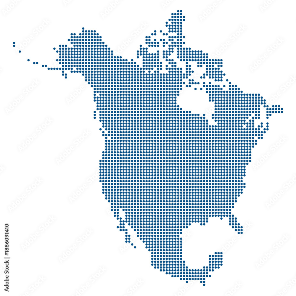 Obraz premium North America Blue Dotted Vector Map for USMCA Trade and Digital Connectivity