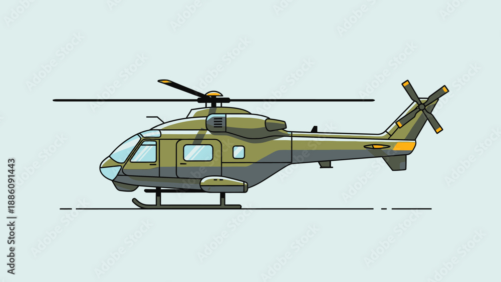 Fototapeta premium Military Helicopter Side View Illustration.