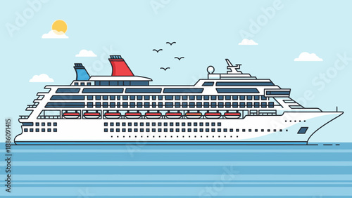 Large White Cruise Ship at Sea.