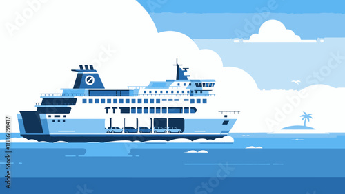 Large White Cruise Ship Sailing on Ocean.