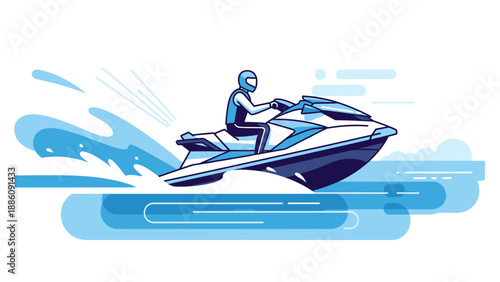 Man Riding Jet Ski on Water.