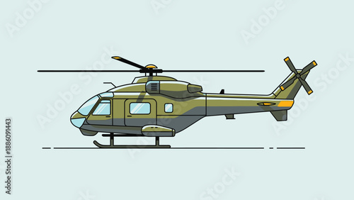 Military Helicopter Side View Illustration.