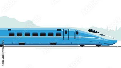 Modern Blue High Speed Train Illustration.