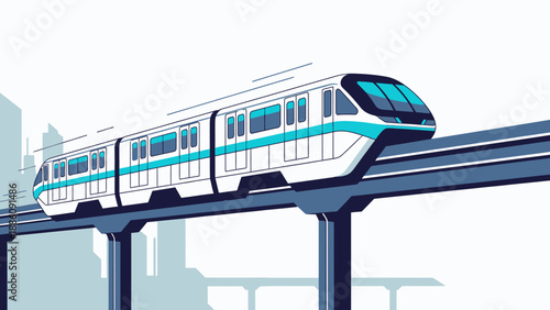 Modern Monorail Train on Elevated Track 1.