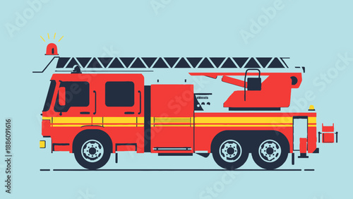 Red Fire Truck with Ladder Equipment.