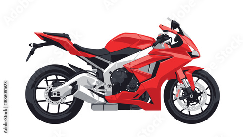 Red Motorcycle Side View High Performance.