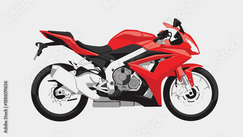Red Motorcycle Side View Sports Bike.