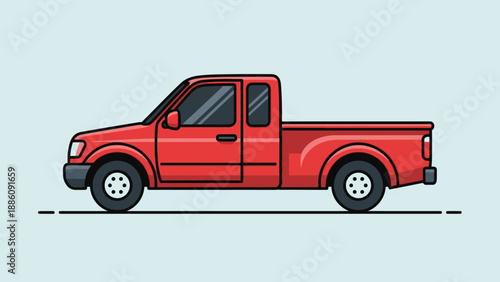 Red Pickup Truck Side View Illustration.