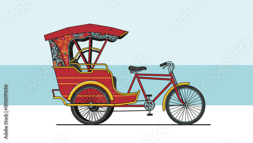 Red Tricycle Rickshaw with Canopy.