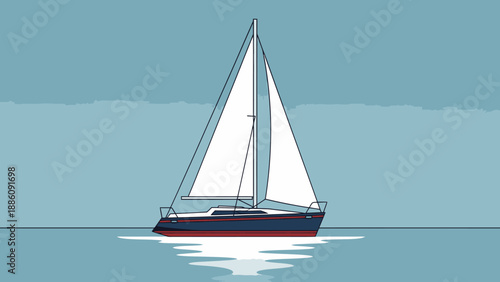 Sailboat Sailing on Calm Waters with White Sails.