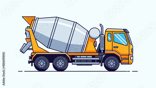 Yellow Concrete Mixer Truck Illustration Side View.
