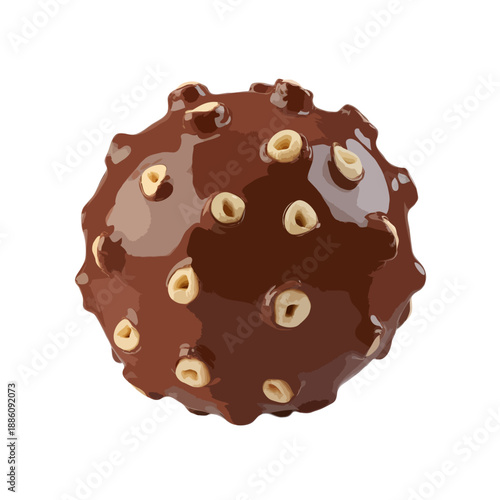Chocolate covered hazelnut truffle isolated on white background, Vector, illustration