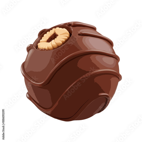 Wallpaper Mural Smooth chocolate truffle with hazelnut topping isolated on white background, Vector, illustration Torontodigital.ca