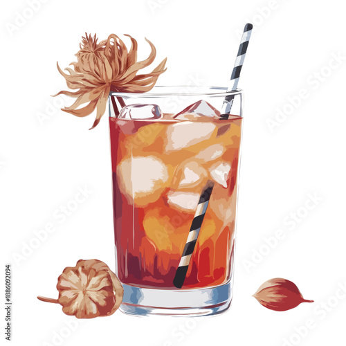 Wallpaper Mural Refreshing iced tea with chrysanthemum isolated on white background, Vector, illustration Torontodigital.ca