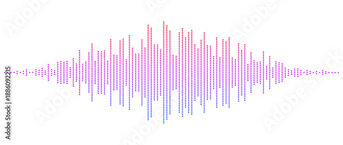 Color abstract equalizer shape design. Dotted music sound wave element. Audio radio signal visualization concept. Shining digital voice assistant line pattern. Song track sample player. Vector