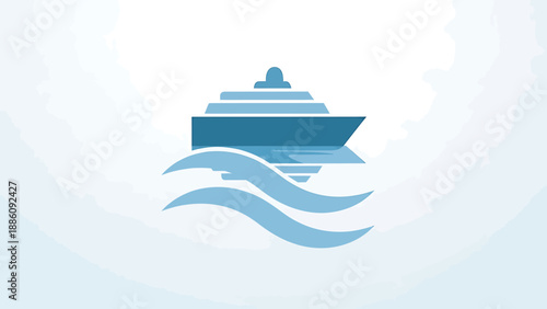 A serene cruise ship sailing on calm waters, viewed from the side with gentle waves underneath.