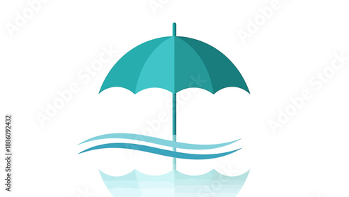 Umbrella floating serenely above wavy water reflection illustration