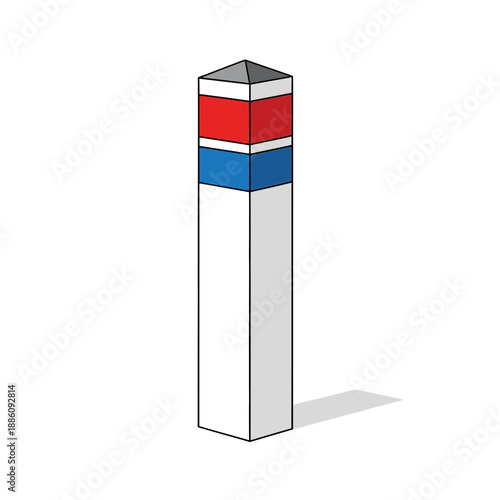 Modern bollard with red and blue bands, white background