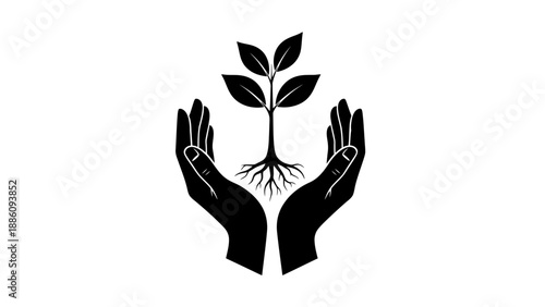 Hands holding a growing plant, symbolizing care and environmental protection.