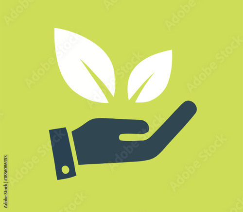 Protecting and nurturing the environment with a helping hand and budding leaves representing growth and sustainability