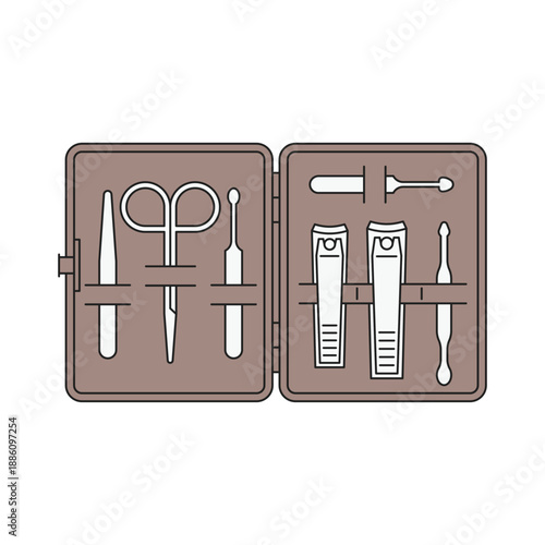 Manicure Pedicure Tool Kit in Case Vector Illustration