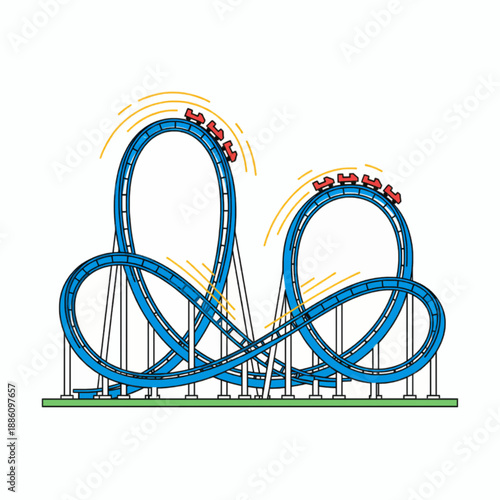 Extreme Roller Coaster Ride Flat Vector Illustration