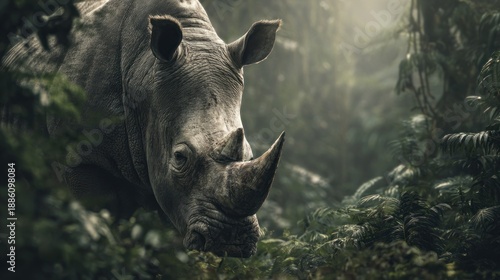 Magnificent rhinoceros in a verdant jungle, wildlife and nature conservation