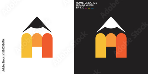 Creative house logo. Pencil, room, design studio, creativity. Vector icon symbol design template EPS 10.