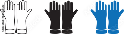 Gloves Outline and Solid Icon Set Isolated on White Background. Protective Gloves Vector Icon.