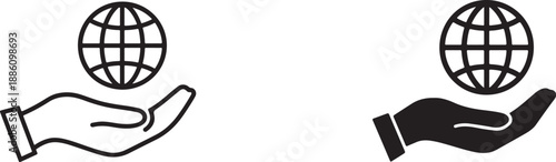 Hand Holding Globe Icon Vector, Outline and Filled Style Isolated on White. Global Support and Care Concept Icon