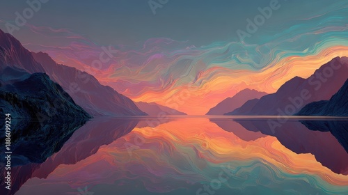 Serene Sunset Over Tranquil Lake with Colorful Mountain Reflection