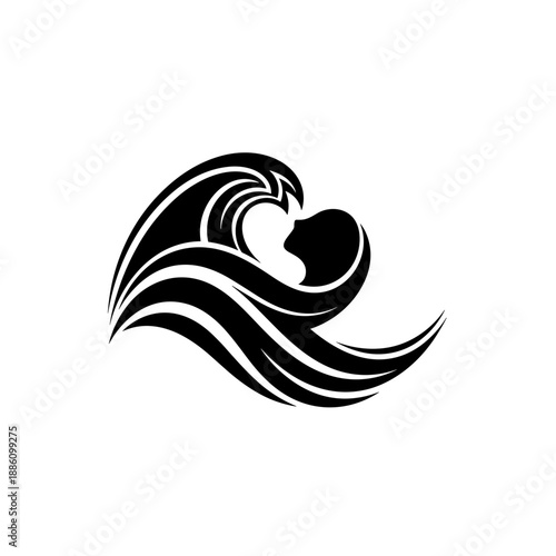 Black Silhouette of Pregnant Woman in Wave.