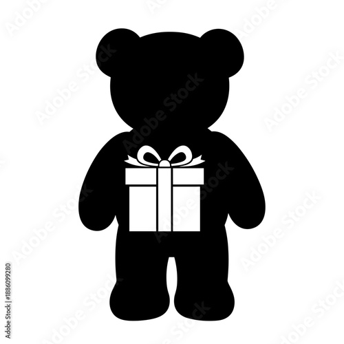 Black Silhouette Teddy Bear with Gift.