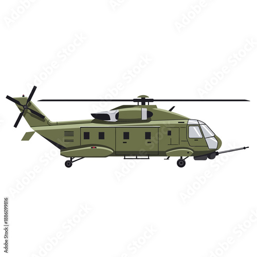 Green Military Helicopter Vector Illustration