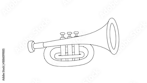 A detailed line drawing of a trumpet on a with valves