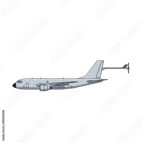 Side View of a Light Gray Jet Airplane with Tail Boom and Propeller