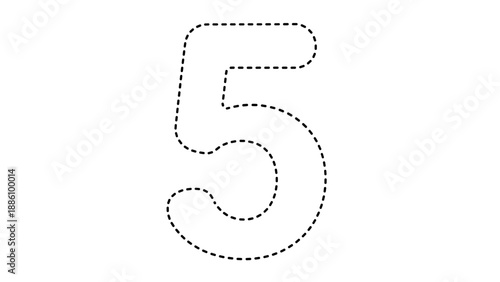 Dotted number five outline on for kids to practice drawing