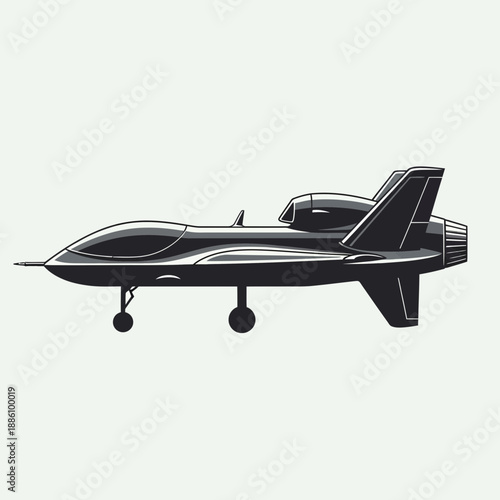Sleek futuristic drone aircraft, side view, vector illustration