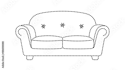 A line drawing of a classic rolled arm sofa with tufted back cushion