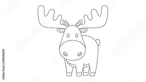 A cute cartoon moose with large antlers on its head standing alone