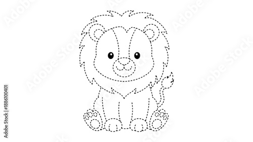 A cute lion sitting with a happy expression on its face looking friendly