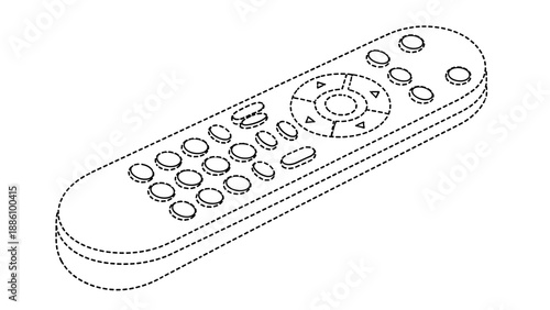 A line drawing of a remote control with various buttons