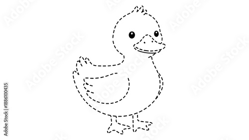 A cute dotted line drawing of a duckling looking to the side