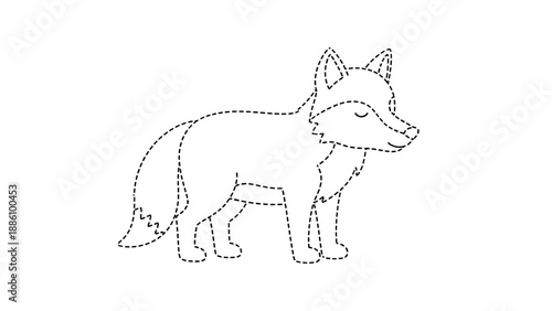 Dotted line art illustration of a fox standing