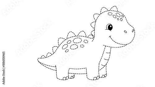 A cute cartoon dinosaur with spikes on its back and a happy expression on its face