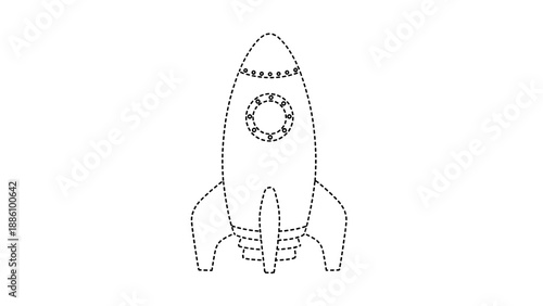 A simple black line drawing of a rocket ship in flight