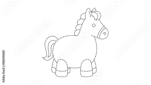 A black and white line drawing of a bouncy toy horse on for kids to play