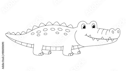 A cute cartoon crocodile with a big smile on its face and sharp teeth